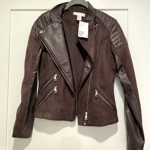 NWT H&M maroon BIKER JACKET FAUX SUEDE leather